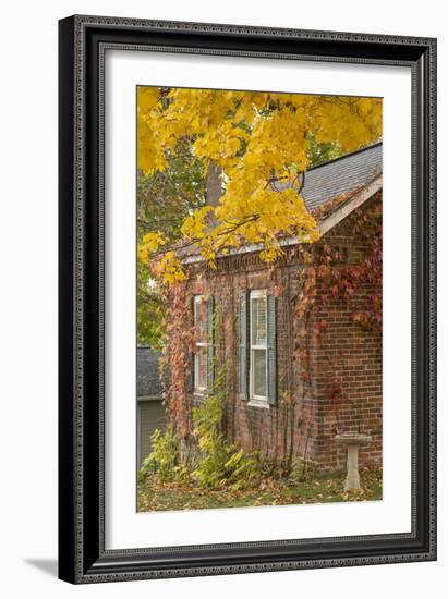 USA, Iowa, Mt Vernon. Brick House in Autumn-Don Grall-Framed Photographic Print