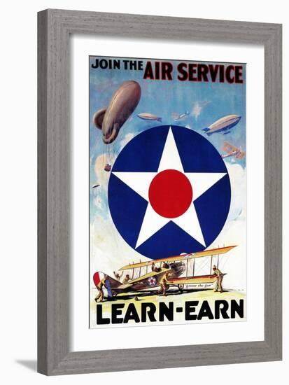 USA - Join the Air Service Learn-Earn WWI Propaganda Poster-Lantern Press-Framed Art Print