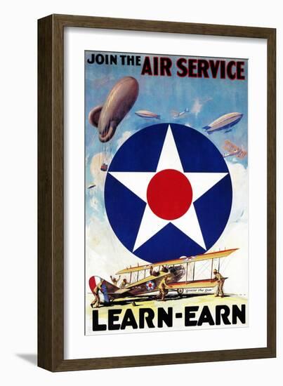 USA - Join the Air Service Learn-Earn WWI Propaganda Poster-Lantern Press-Framed Art Print