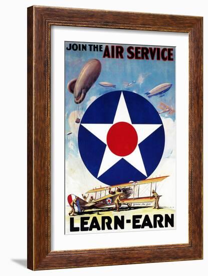 USA - Join the Air Service Learn-Earn WWI Propaganda Poster-Lantern Press-Framed Art Print