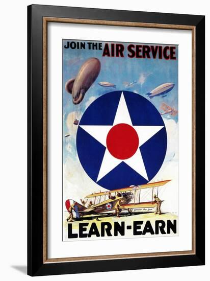 USA - Join the Air Service Learn-Earn WWI Propaganda Poster-Lantern Press-Framed Art Print