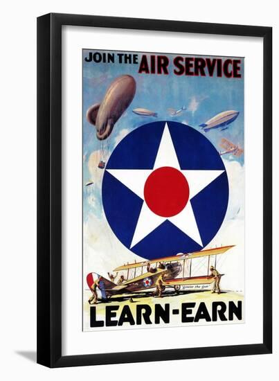 USA - Join the Air Service Learn-Earn WWI Propaganda Poster-Lantern Press-Framed Art Print