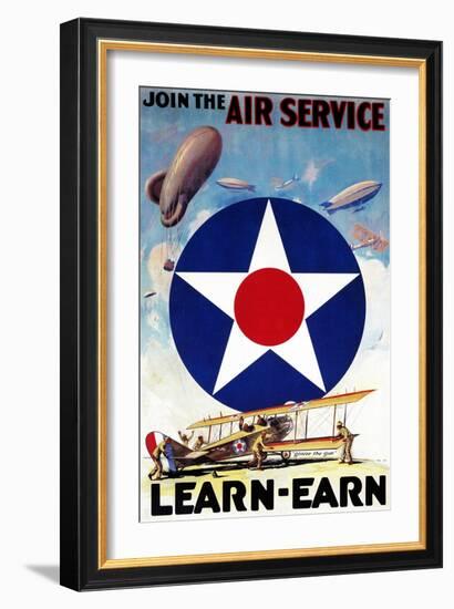 USA - Join the Air Service Learn-Earn WWI Propaganda Poster-Lantern Press-Framed Art Print