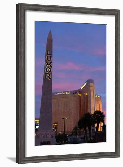 USA, Las Vegas, Hotel Mandala Bay and Luxor, Evening Light-Catharina Lux-Framed Photographic Print