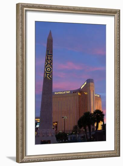 USA, Las Vegas, Hotel Mandala Bay and Luxor, Evening Light-Catharina Lux-Framed Photographic Print