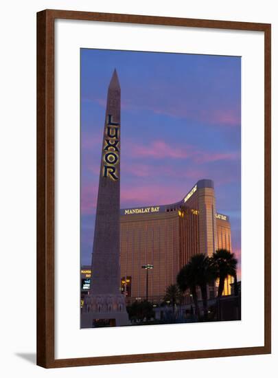 USA, Las Vegas, Hotel Mandala Bay and Luxor, Evening Light-Catharina Lux-Framed Photographic Print