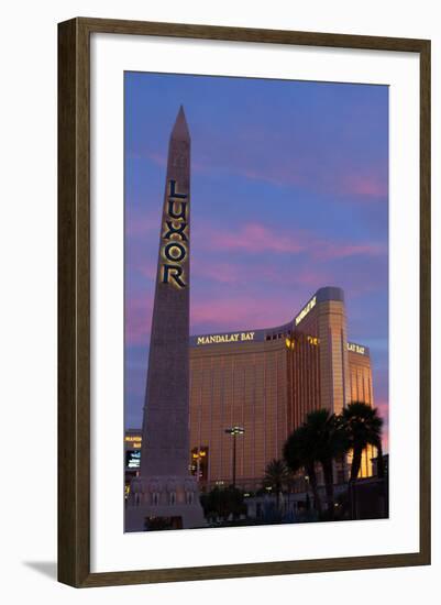 USA, Las Vegas, Hotel Mandala Bay and Luxor, Evening Light-Catharina Lux-Framed Photographic Print