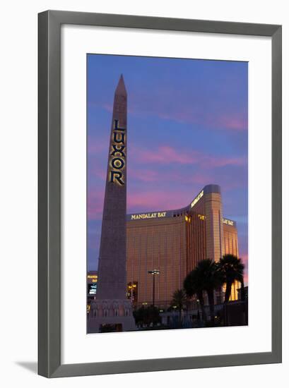 USA, Las Vegas, Hotel Mandala Bay and Luxor, Evening Light-Catharina Lux-Framed Photographic Print