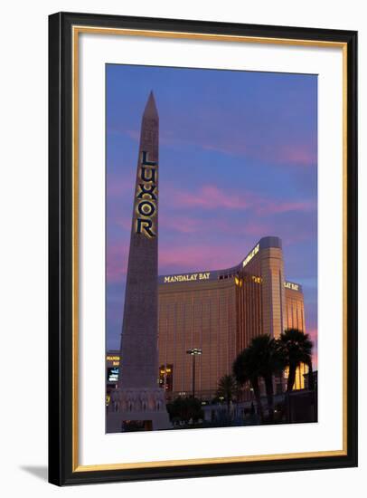 USA, Las Vegas, Hotel Mandala Bay and Luxor, Evening Light-Catharina Lux-Framed Photographic Print