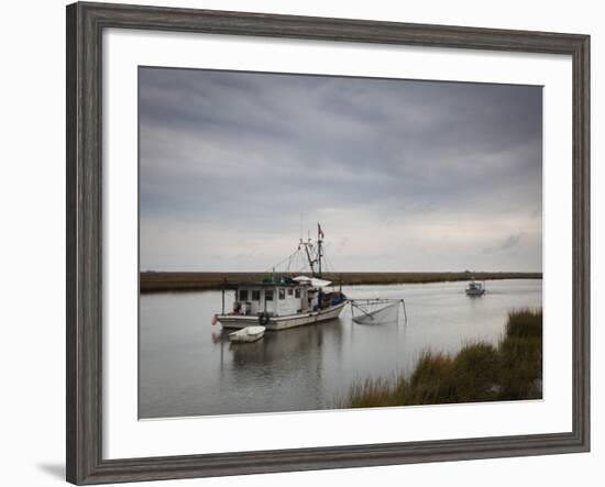 USA, Louisiana, Dulac, Bayou Fishing Boat by Lake Boudreaux-Walter Bibikow-Framed Photographic Print