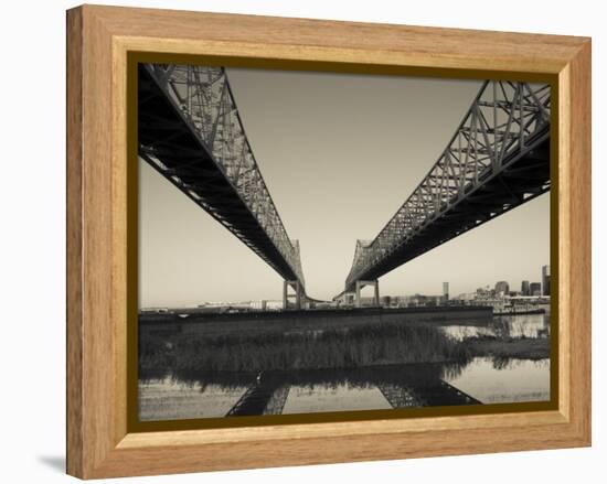 USA, Louisiana, New Orleans, Greater New Orleans Bridge and Mississippi River-Walter Bibikow-Framed Premier Image Canvas