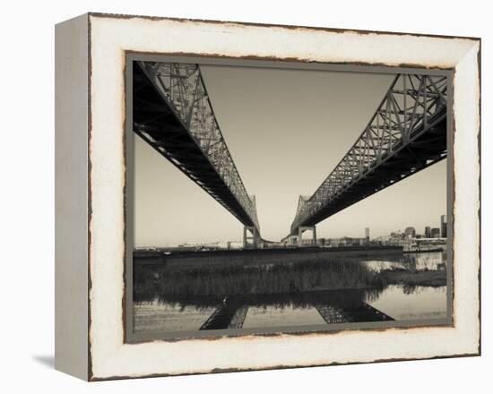 USA, Louisiana, New Orleans, Greater New Orleans Bridge and Mississippi River-Walter Bibikow-Framed Premier Image Canvas