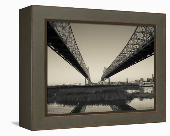 USA, Louisiana, New Orleans, Greater New Orleans Bridge and Mississippi River-Walter Bibikow-Framed Premier Image Canvas