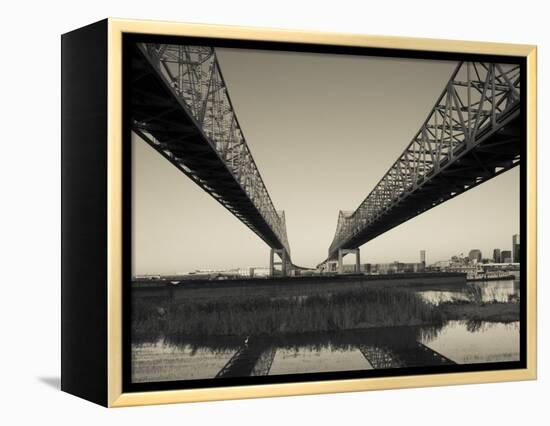 USA, Louisiana, New Orleans, Greater New Orleans Bridge and Mississippi River-Walter Bibikow-Framed Premier Image Canvas