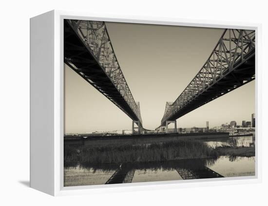 USA, Louisiana, New Orleans, Greater New Orleans Bridge and Mississippi River-Walter Bibikow-Framed Premier Image Canvas