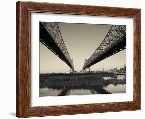 USA, Louisiana, New Orleans, Greater New Orleans Bridge and Mississippi River-Walter Bibikow-Framed Photographic Print