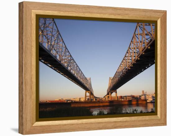 USA, Louisiana, New Orleans, Greater New Orleans Bridge and Mississippi River-Walter Bibikow-Framed Premier Image Canvas