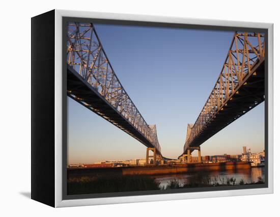 USA, Louisiana, New Orleans, Greater New Orleans Bridge and Mississippi River-Walter Bibikow-Framed Premier Image Canvas