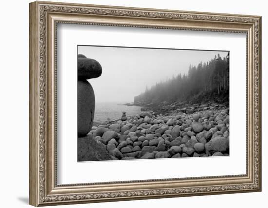 USA, Maine, Acadia National Park, Cairn on the Rocky Beach-null-Framed Photographic Print