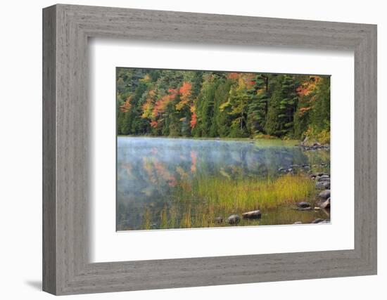 USA, Maine. Acadia National Park, fall reflections with fog at Bubble Pond.-Joanne Wells-Framed Photographic Print
