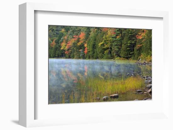 USA, Maine. Acadia National Park, fall reflections with fog at Bubble Pond.-Joanne Wells-Framed Photographic Print