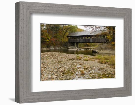 USA, Maine, Bethel. Newry Covered Bridge over River in Autumn-Bill Bachmann-Framed Photographic Print