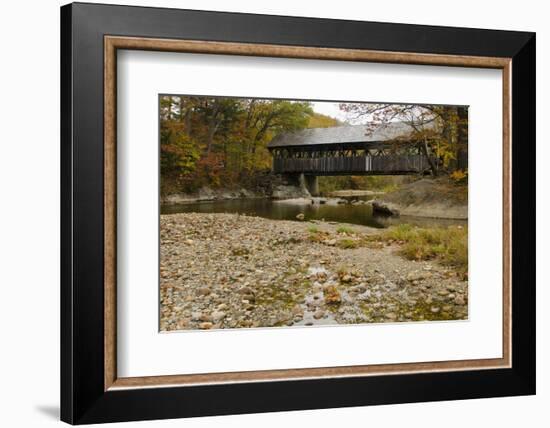 USA, Maine, Bethel. Newry Covered Bridge over River in Autumn-Bill Bachmann-Framed Photographic Print