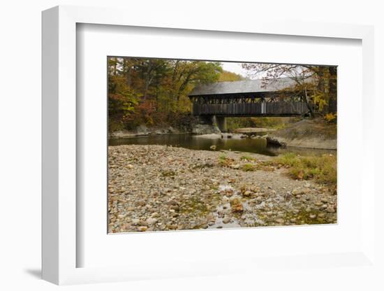 USA, Maine, Bethel. Newry Covered Bridge over River in Autumn-Bill Bachmann-Framed Photographic Print