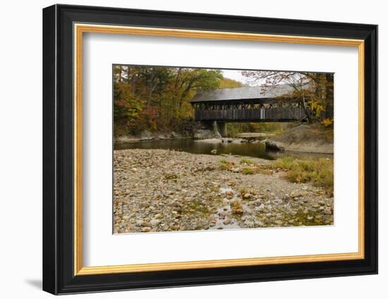 USA, Maine, Bethel. Newry Covered Bridge over River in Autumn-Bill Bachmann-Framed Photographic Print
