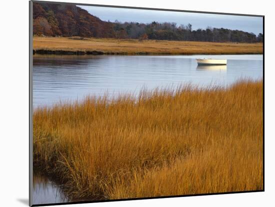 USA, Maine. Boat Anchored in Mousam River-Steve Terrill-Mounted Photographic Print