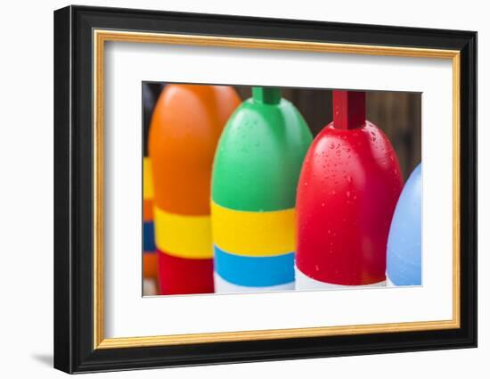 USA, Maine Cape Neddick. New lobster buoys for sale.-Walter Bibikow-Framed Photographic Print