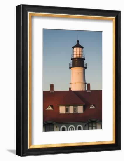 USA, Maine, Portland, Cape Elizabeth, Portland Head Light, lighthouse at dusk-Walter Bibikow-Framed Photographic Print