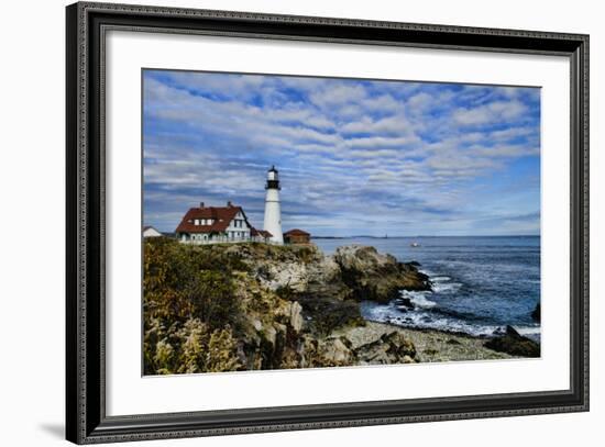 USA, Maine, Portland. Portland Headlight Lighthouse on Rocky Shore-Bill Bachmann-Framed Photographic Print