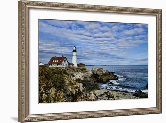 USA, Maine, Portland. Portland Headlight Lighthouse on Rocky Shore-Bill Bachmann-Framed Photographic Print