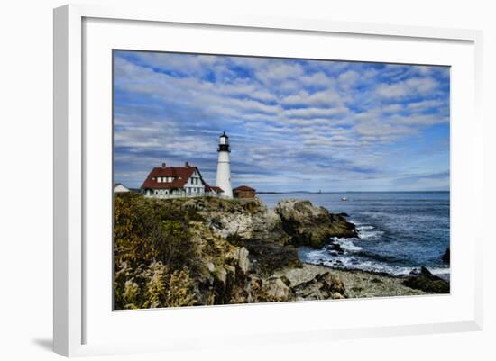 USA, Maine, Portland. Portland Headlight Lighthouse on Rocky Shore-Bill Bachmann-Framed Photographic Print