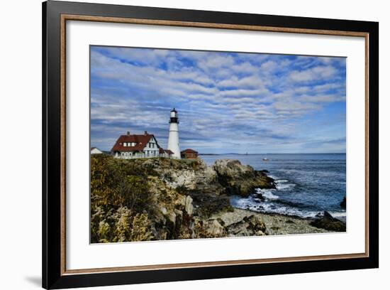 USA, Maine, Portland. Portland Headlight Lighthouse on Rocky Shore-Bill Bachmann-Framed Photographic Print