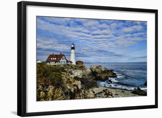 USA, Maine, Portland. Portland Headlight Lighthouse on Rocky Shore-Bill Bachmann-Framed Photographic Print