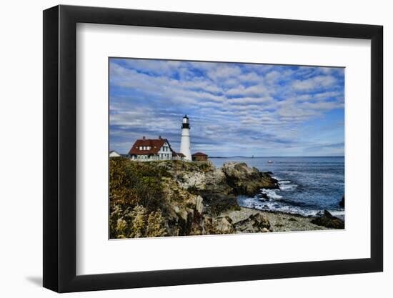 USA, Maine, Portland. Portland Headlight Lighthouse on Rocky Shore-Bill Bachmann-Framed Photographic Print