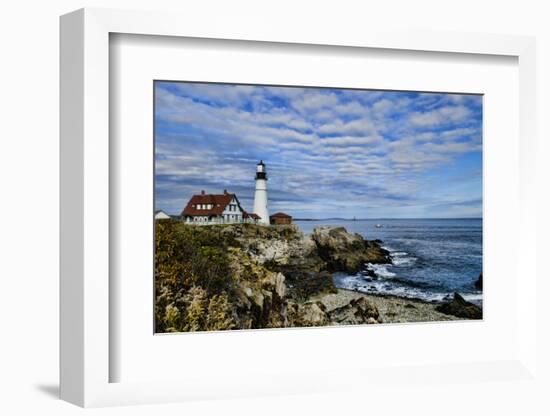 USA, Maine, Portland. Portland Headlight Lighthouse on Rocky Shore-Bill Bachmann-Framed Photographic Print