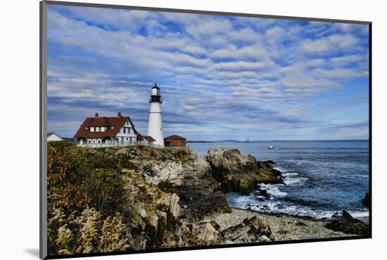 USA, Maine, Portland. Portland Headlight Lighthouse on Rocky Shore-Bill Bachmann-Mounted Photographic Print