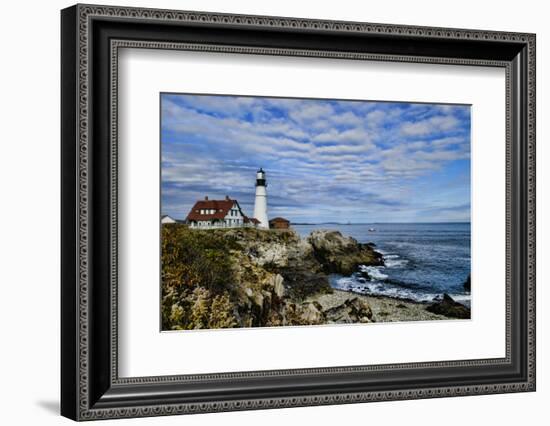 USA, Maine, Portland. Portland Headlight Lighthouse on Rocky Shore-Bill Bachmann-Framed Photographic Print