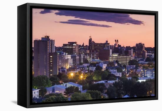 USA, Maine, Portland, skyline from Munjoy Hill at dusk-Walter Bibikow-Framed Premier Image Canvas