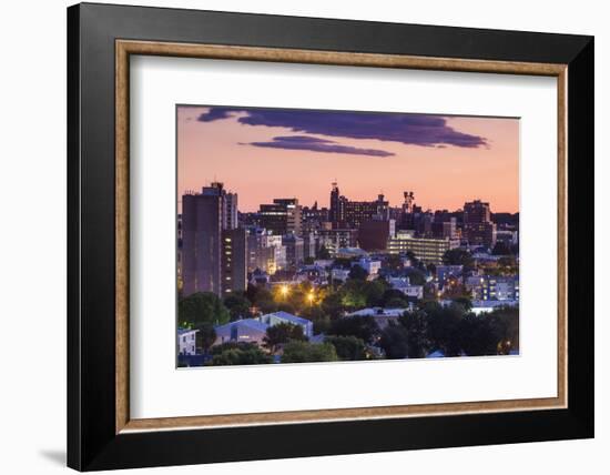 USA, Maine, Portland, skyline from Munjoy Hill at dusk-Walter Bibikow-Framed Photographic Print