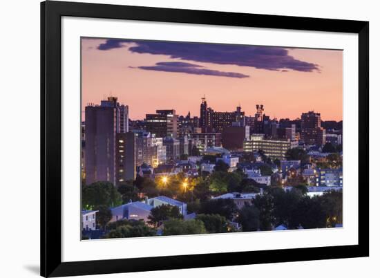 USA, Maine, Portland, skyline from Munjoy Hill at dusk-Walter Bibikow-Framed Premium Photographic Print