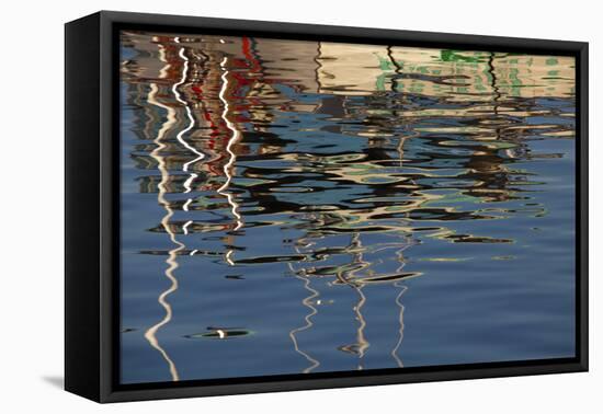 USA, Maine, Reflections of a Lobster Boat at Bass Harbor-Joanne Wells-Framed Premier Image Canvas