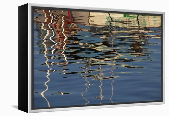 USA, Maine, Reflections of a Lobster Boat at Bass Harbor-Joanne Wells-Framed Premier Image Canvas