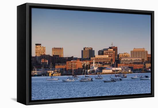 USA, Maine, skyline from South Portland at dawn-Walter Bibikow-Framed Premier Image Canvas
