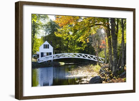 USA, Maine, Somesville. White House and Curved Bridge over a Pond-Bill Bachmann-Framed Photographic Print