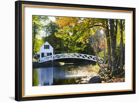 USA, Maine, Somesville. White House and Curved Bridge over a Pond-Bill Bachmann-Framed Photographic Print