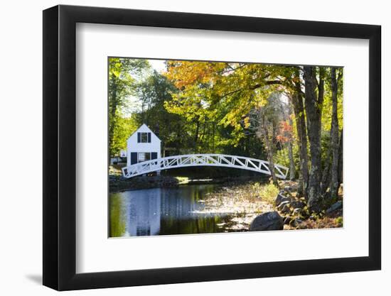 USA, Maine, Somesville. White House and Curved Bridge over a Pond-Bill Bachmann-Framed Photographic Print